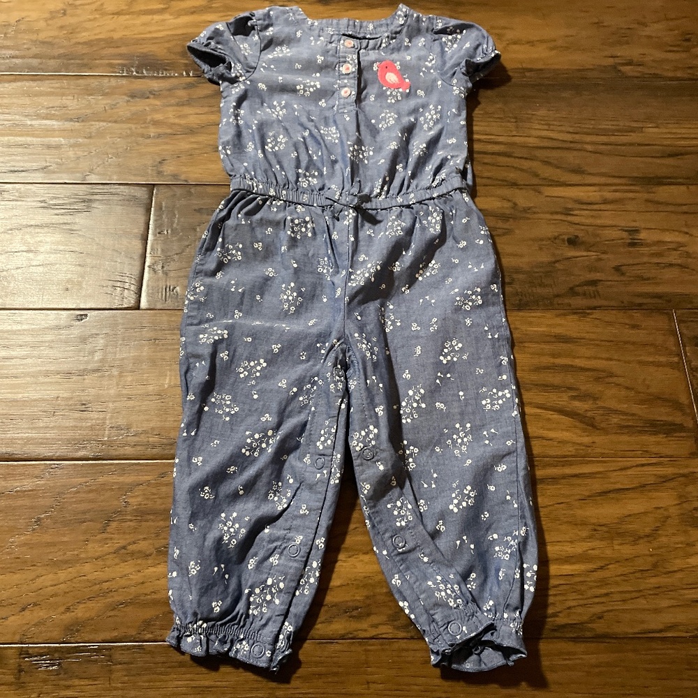Carter’s chambray floral denim cotton jumpsuit size 9 months